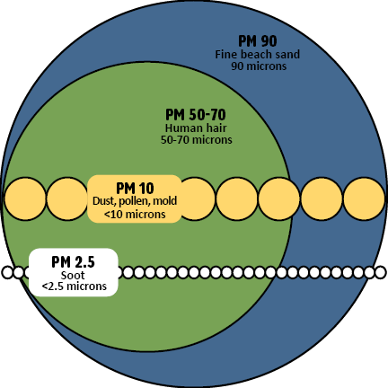 diagram showing PM 10 is smaller than a human hair